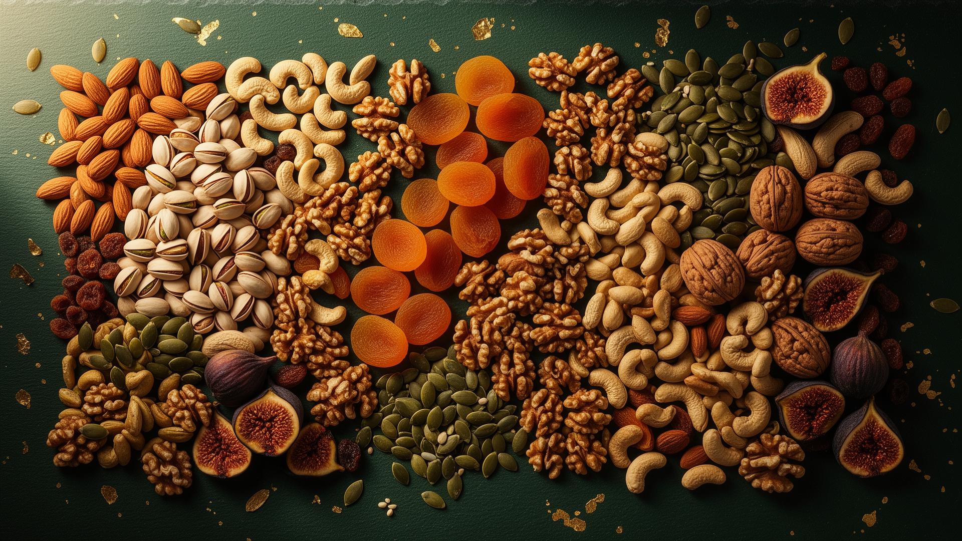 Premium assortment of nuts, dried fruits and seeds